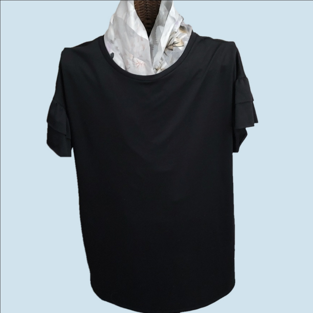 Cotton Bleu Very Soft & Stretchy Black Dress With Cute Ruffled Sleeves-Size Med?